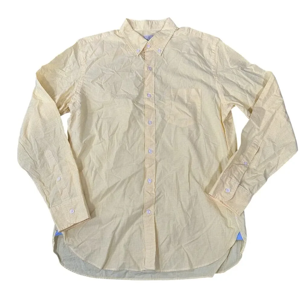 J Crew Sewn For Men's‎ Yellow Gingham Button Down Shirt Size M 15-15.5